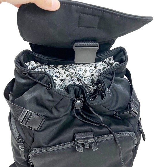 Vera Bradley Utility Backpack Black Cinch Close w Flap Blk White Floral Lining main image 9